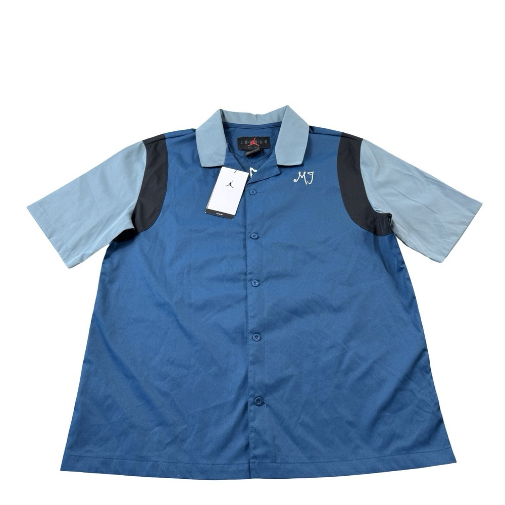 Jordan Blue Flight Club Spellout Womens Button Front Shirt DZ3340-427 Size S NWT